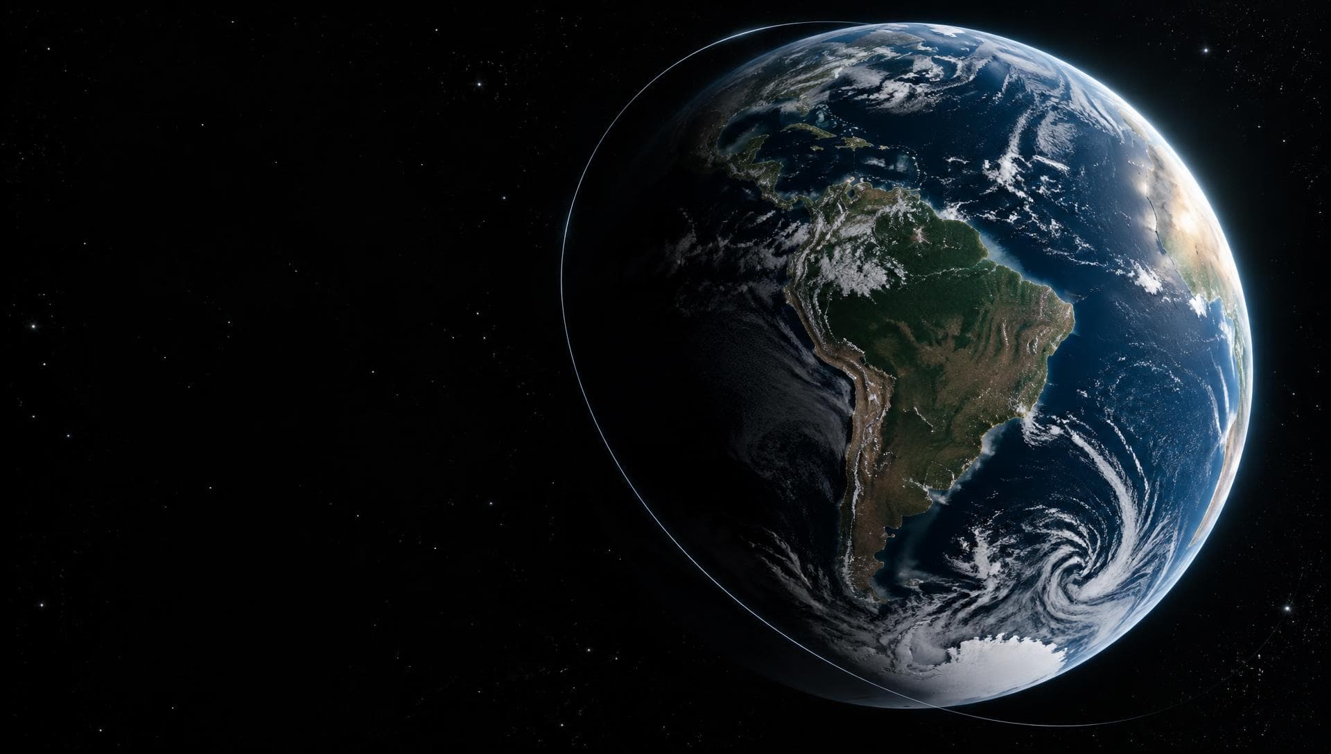 A Terra vista do espaço, com a América do Sul iluminada
